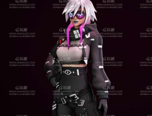 时尚黑衣服风格化女孩Blend模型