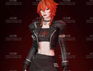 橙发风格化时尚女人Blend模型