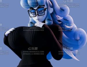风格化蓝发少妇Blend模型