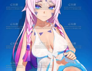 三渲二粉色头发卡通女孩Blend模型