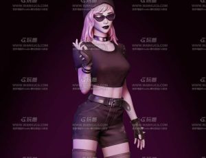 时髦黑色制服女郎Blend模型