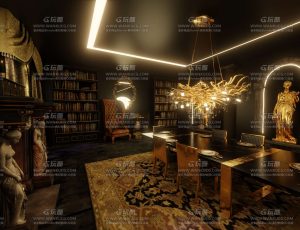 奢华豪华香槟金客厅Blend工程源文件