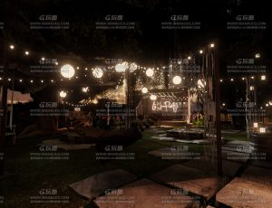 夜晚林中露营派对场景Blend工程源文件