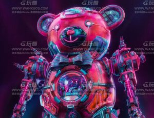 科幻霓虹灯机械泰迪熊场景Blend工程源文件