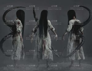 高精度恶魔白衣女鬼Blend模型