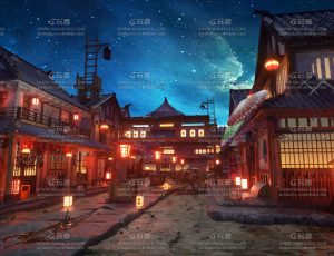 夜晚灯火通明客栈场景C4D工程源文件