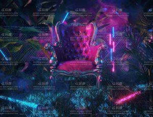 赛博朋克霓虹灯氛围王座场景C4D工程源文件
