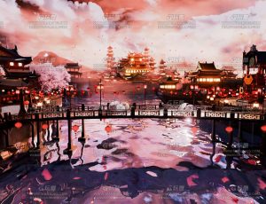 夜晚氛围感强的古城场景Blend工程源文件