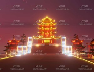 夜晚灯光古寺场景Blend工程源文件