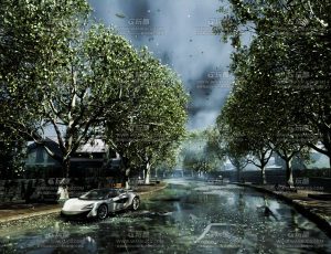 阴天树木湿路街道场景Blend工程源文件