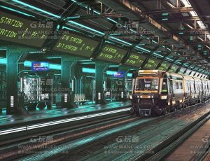 高级科幻赛博朋克地铁场景C4D工程源文件