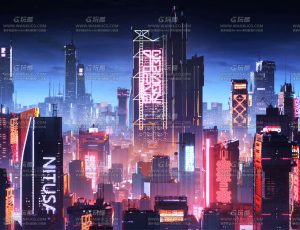 赛博朋克未来科幻霓虹灯城市大场景C4D工程源文件