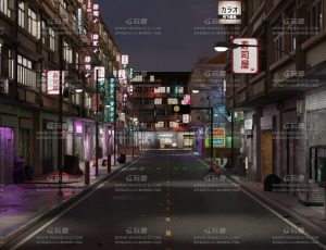 夜晚冷清霓虹灯街道场景Blend工程源文件