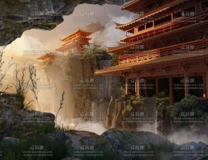 国风古代场景山水阁楼C4D工程源文件