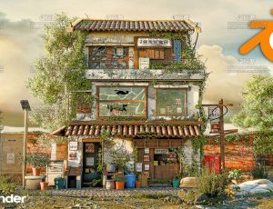 日本宫崎骏卡通木屋场景Blend工程源文件