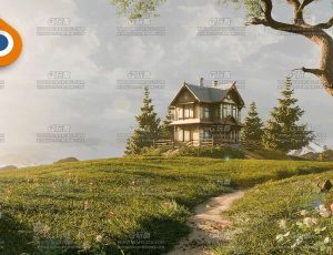 唯美中世纪木屋户外自然场景Blend工程源文件