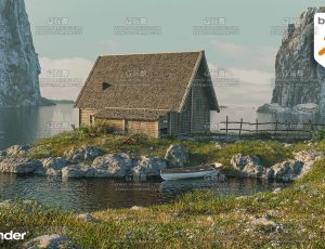 湖畔渔船小木屋场景Blend工程源文件