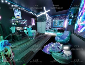 赛博朋克霓虹灯氛围电竞卧室场景Blend工程源文件