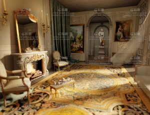 富人富丽堂皇的壁炉室Blend工程源文件