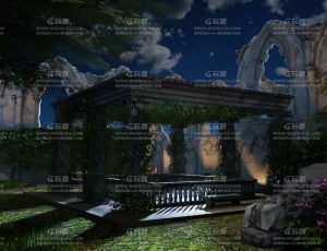 夜晚破旧希腊小花园Blend工程源文件