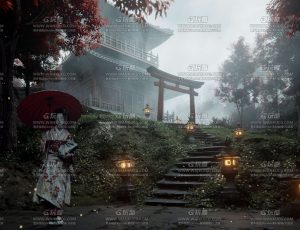 日本鸟居迷雾阁楼场景Blend工程源文件