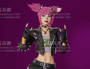 时髦酷拽粉色头发女孩Blend模型