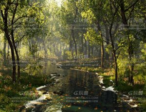 树林溪流大场景Blend工程源文件