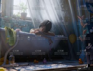 浴缸里的女孩场景Blend工程源文件