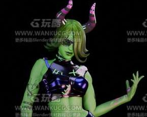 恶魔皮衣女Blend模型