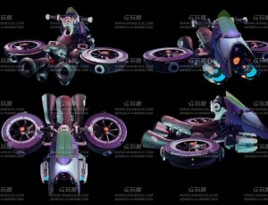 赛博朋克科幻飞艇摩托车Blend模型