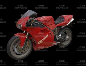 红色机车摩托车Blend模型