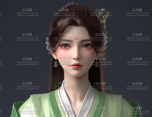 绿色汉服美女国风古代高精度美型角色CG模型