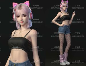 猫耳机时尚美女高精度美型角色CG模型