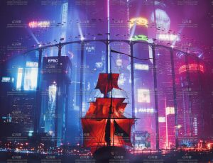 赛博朋克江边夜晚大楼城市场景Blender工程源文件