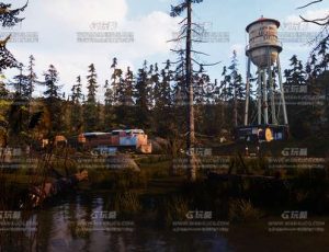 郊区白天夜晚火车铁轨场景Blender工程源文件