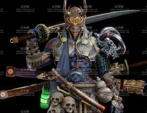 高精度霸气鬼面武士Blend模型