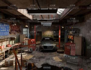 高精度嘻哈风格汽车修理厂场景Blender工程源文件