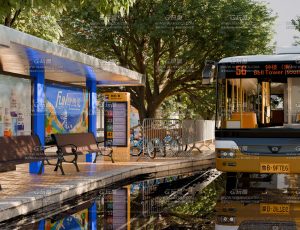 雨天过后的公交车站Blender工程源文件