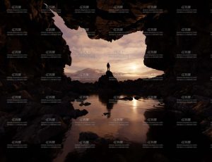 夕阳山洞意境感场景Blender工程源文件