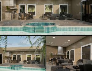 高级泳池度假休闲屋Blender工程源文件