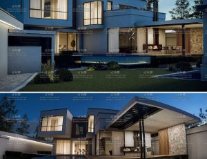 夜晚高档别墅场景Blender工程源文件