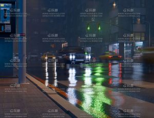 夜晚下雨过后街道场景Blender工程源文件