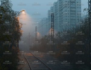 凌晨雾霾道路场景Blender工程源文件