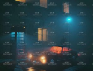 夜晚孤独氛围街角场景Blender工程源文件