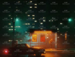 夜晚孤寂公交站场景Blender工程源文件