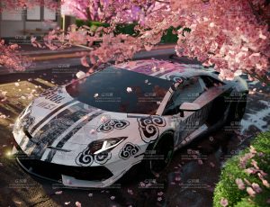 樱花兰博基尼户外场景Blender工程源文件