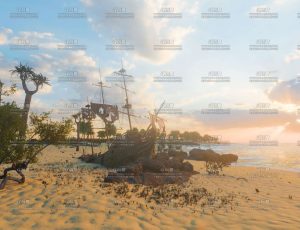 海滩废船场景Blender工程源文件