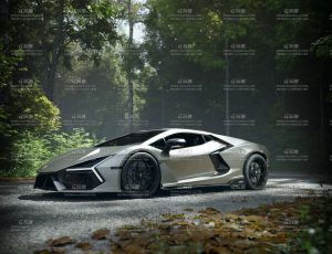 树林道路下的兰博基尼Blender工程源文件