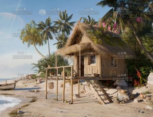 马尔代夫沙滩木屋场景