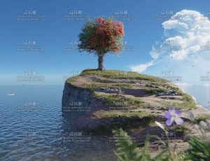 清新唯美海岸线孤树动画场景